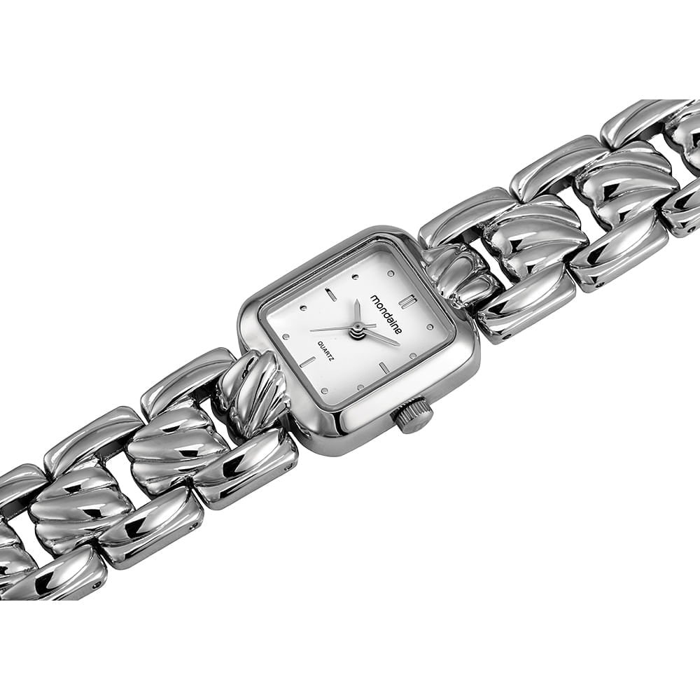 Relógio Feminino Prata Metal Quadrado Mostrador Branco Prata 2