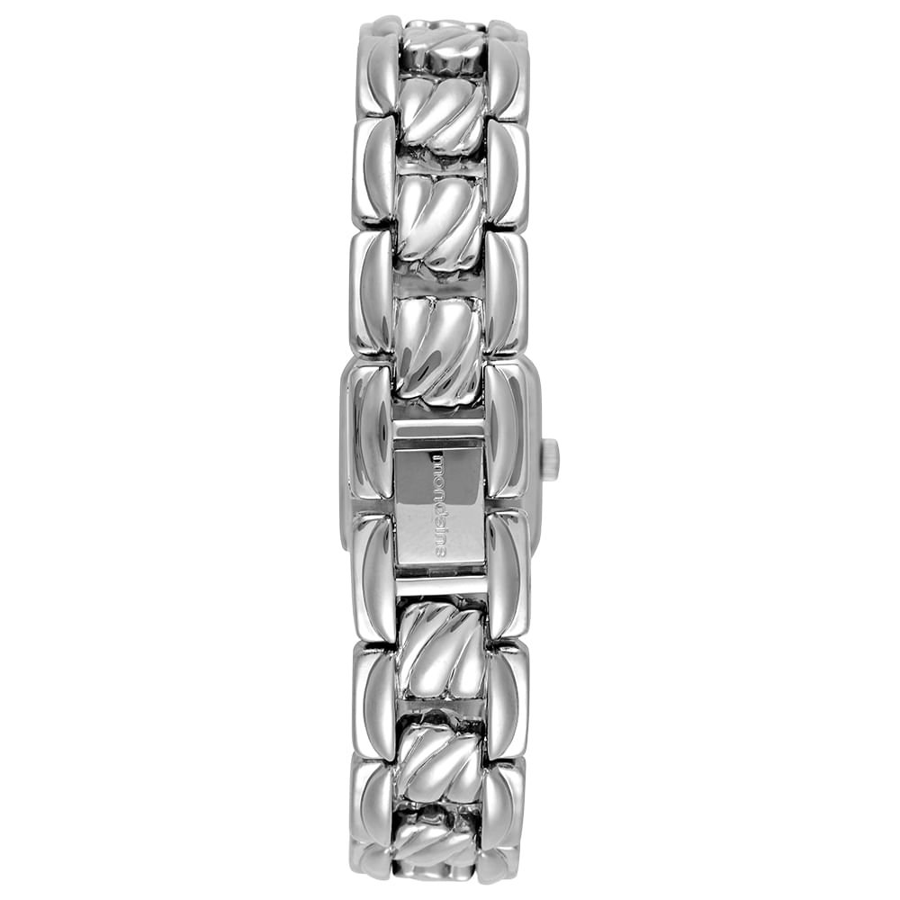 Relógio Feminino Prata Metal Quadrado Mostrador Branco Prata 4