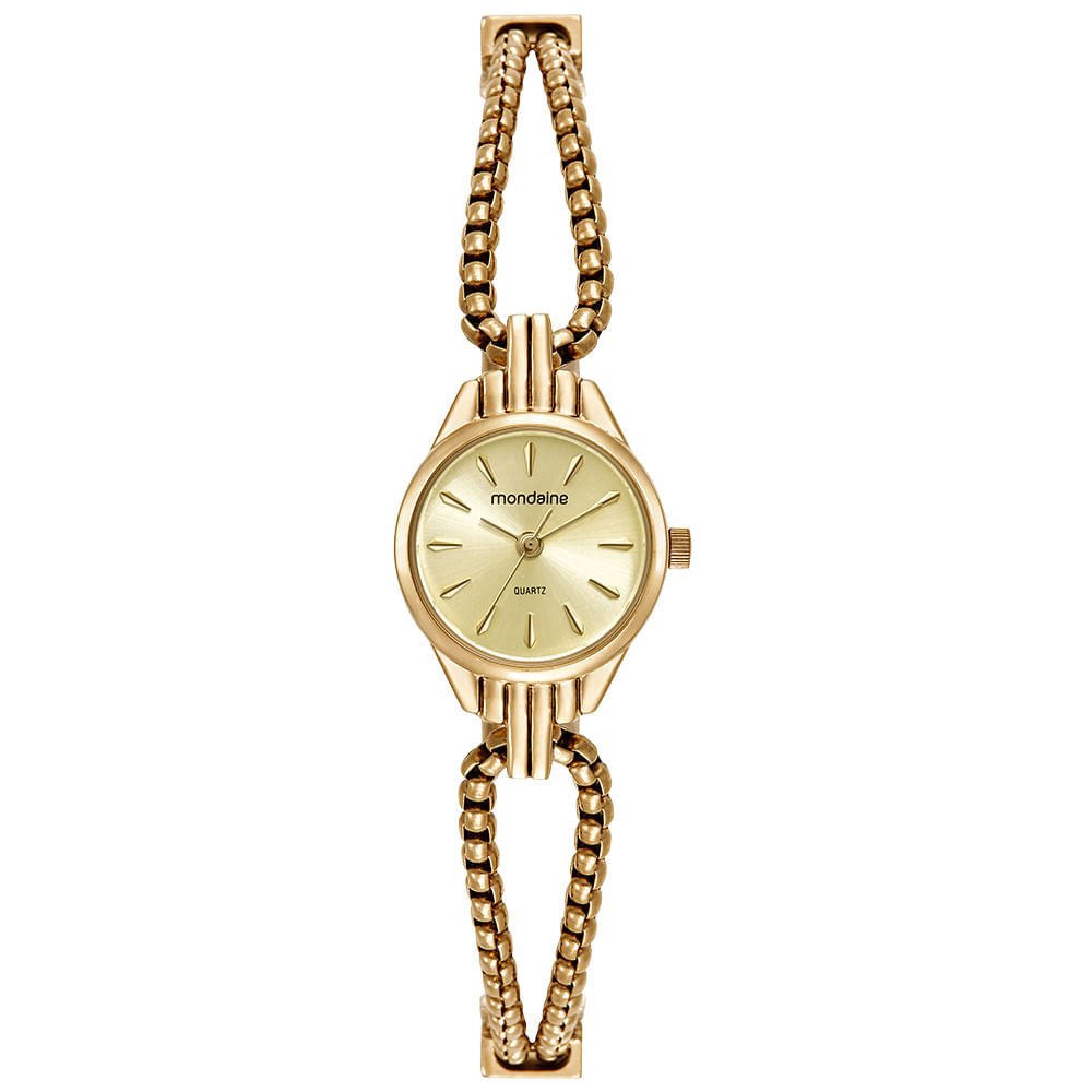 Relógio Feminino Mondaine Dourado Aço Redondo Champagne
