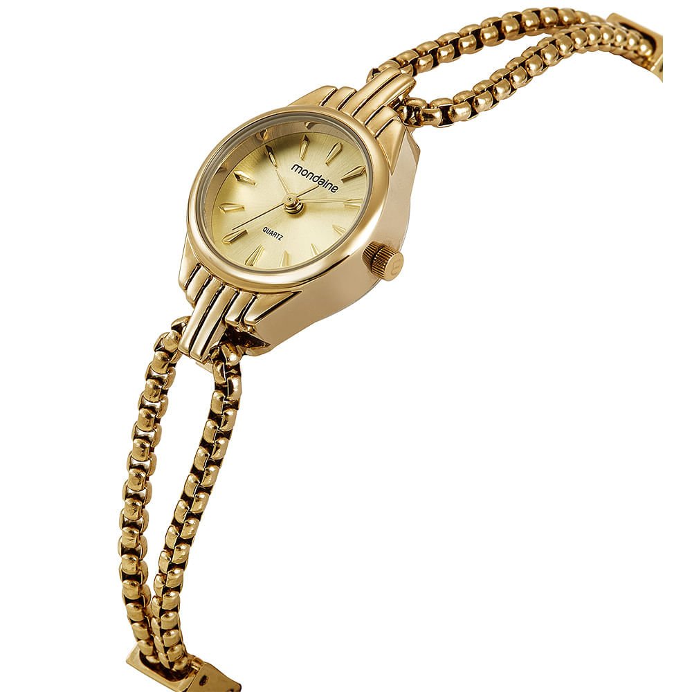 Relógio Feminino Mondaine Dourado Aço Redondo Champagne Dourado 2