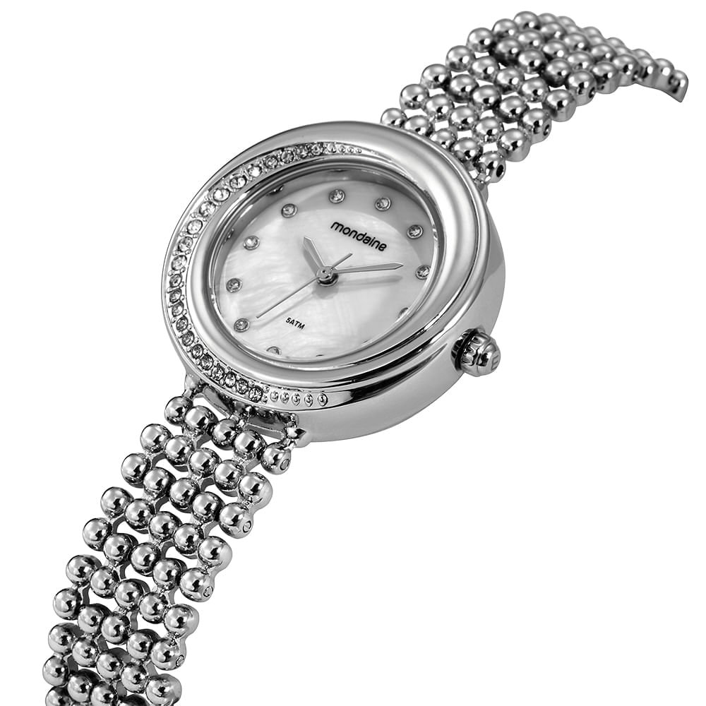 Relógio Feminino Prata Metal Redondo Mostrador Branco Prata 2