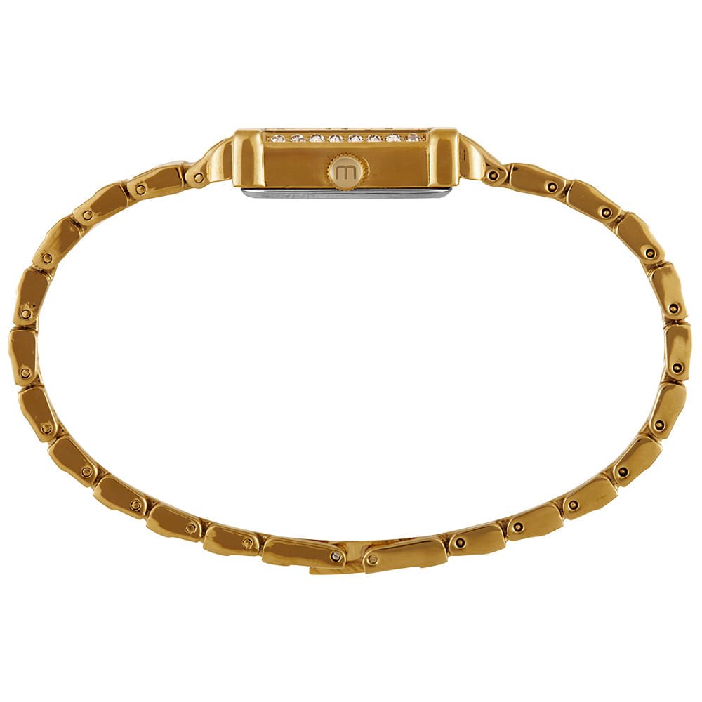 Relógio Feminino Dourado Metal Quadrado Mostrador Prata Dourado 3