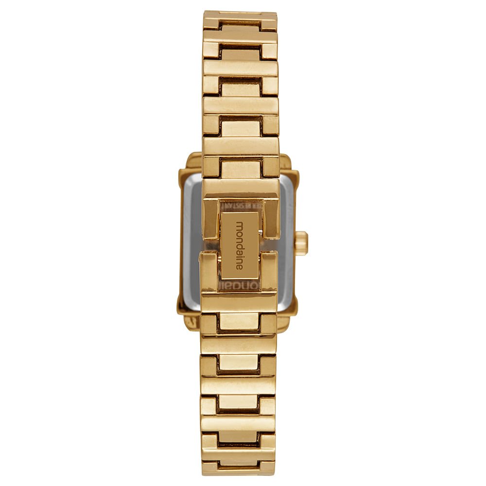 Relógio Feminino Dourado Metal Quadrado Mostrador Prata Dourado 4