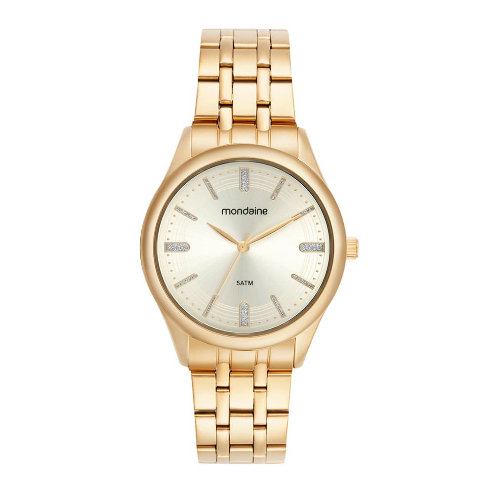 Relógio Feminino Dourado Aço Redondo Index Dourado Dourado 4