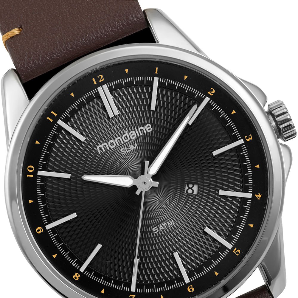 Relógio Masculino Mondaine Marrom Couro Analógico Calendário Prata 2