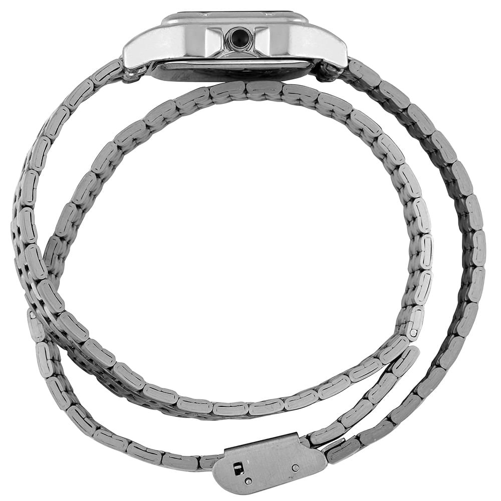 Relógio Feminino Prata Aço Quadrado Index Completo Prata 3