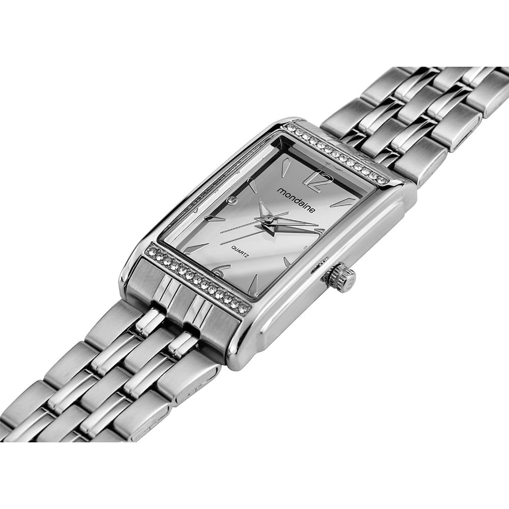 Relógio Feminino Prata Aço Quadrado Mostrador Prata Prata 2