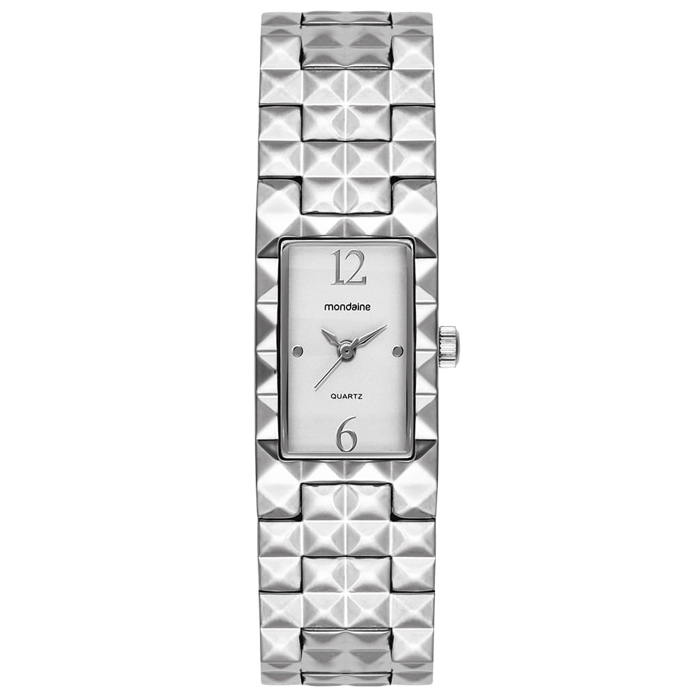 Relógio Feminino Prata Metal Quadrado Mostrador Prata Prata 3