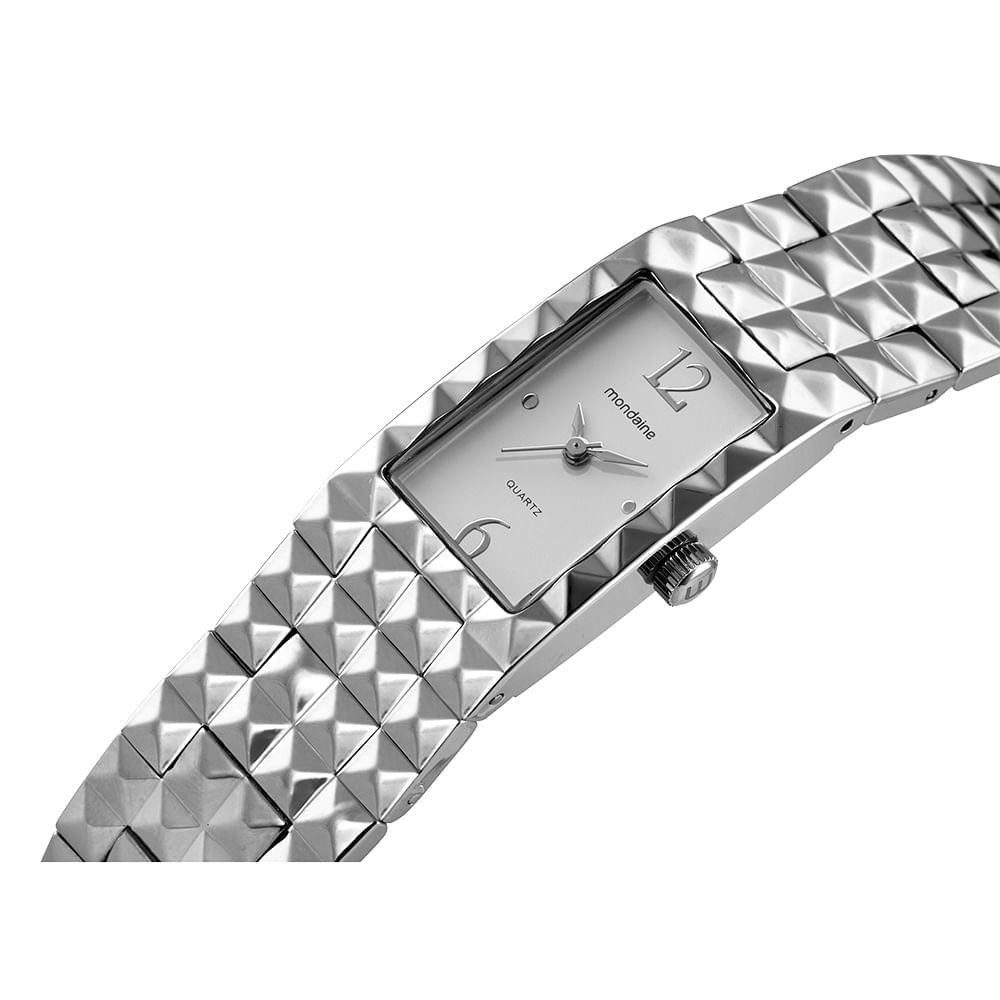 Relógio Feminino Prata Metal Quadrado Mostrador Prata Prata 4