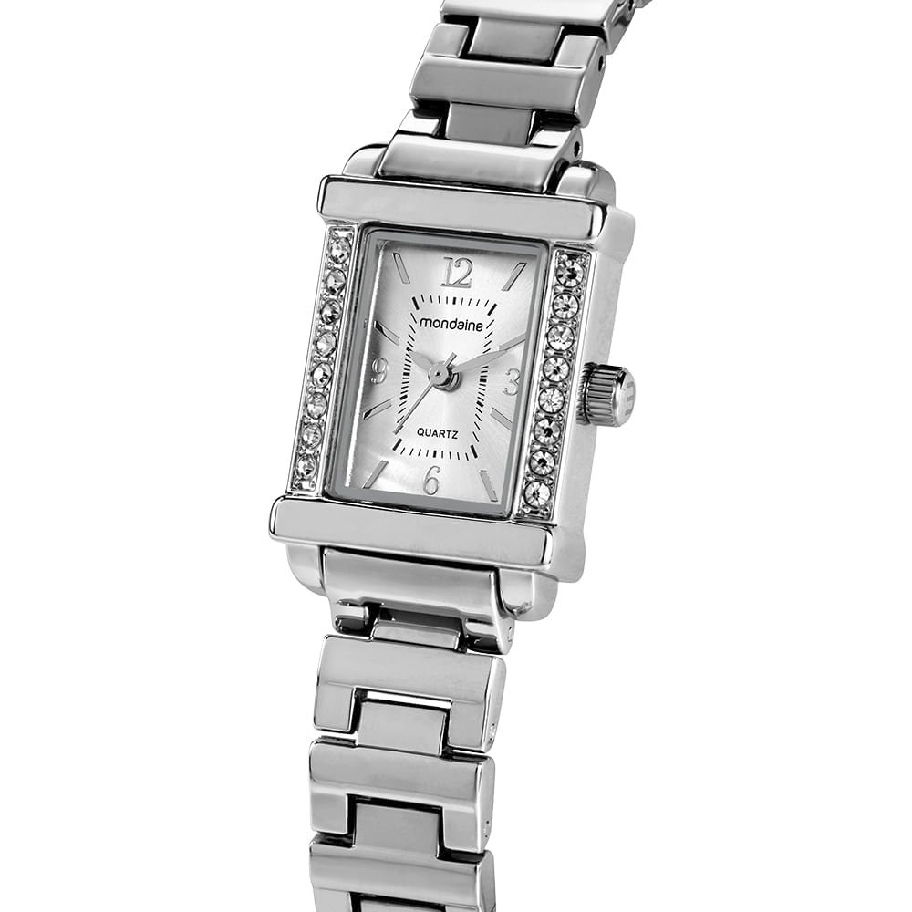 Relógio Feminino Mondaine Prata Quadrado Metal Index Prata 2
