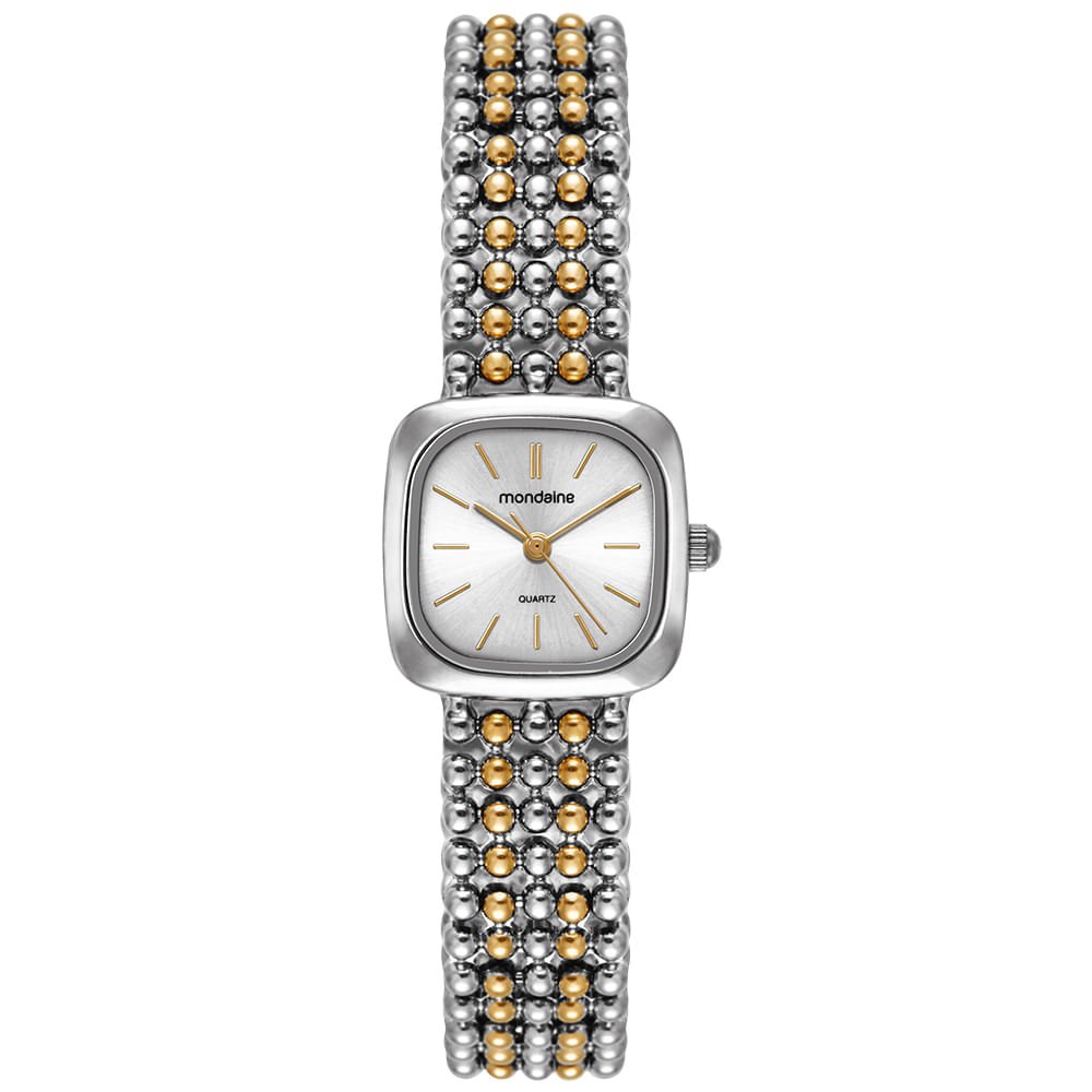 Relógio Feminino Bicolor Metal Quadrado Index Prata