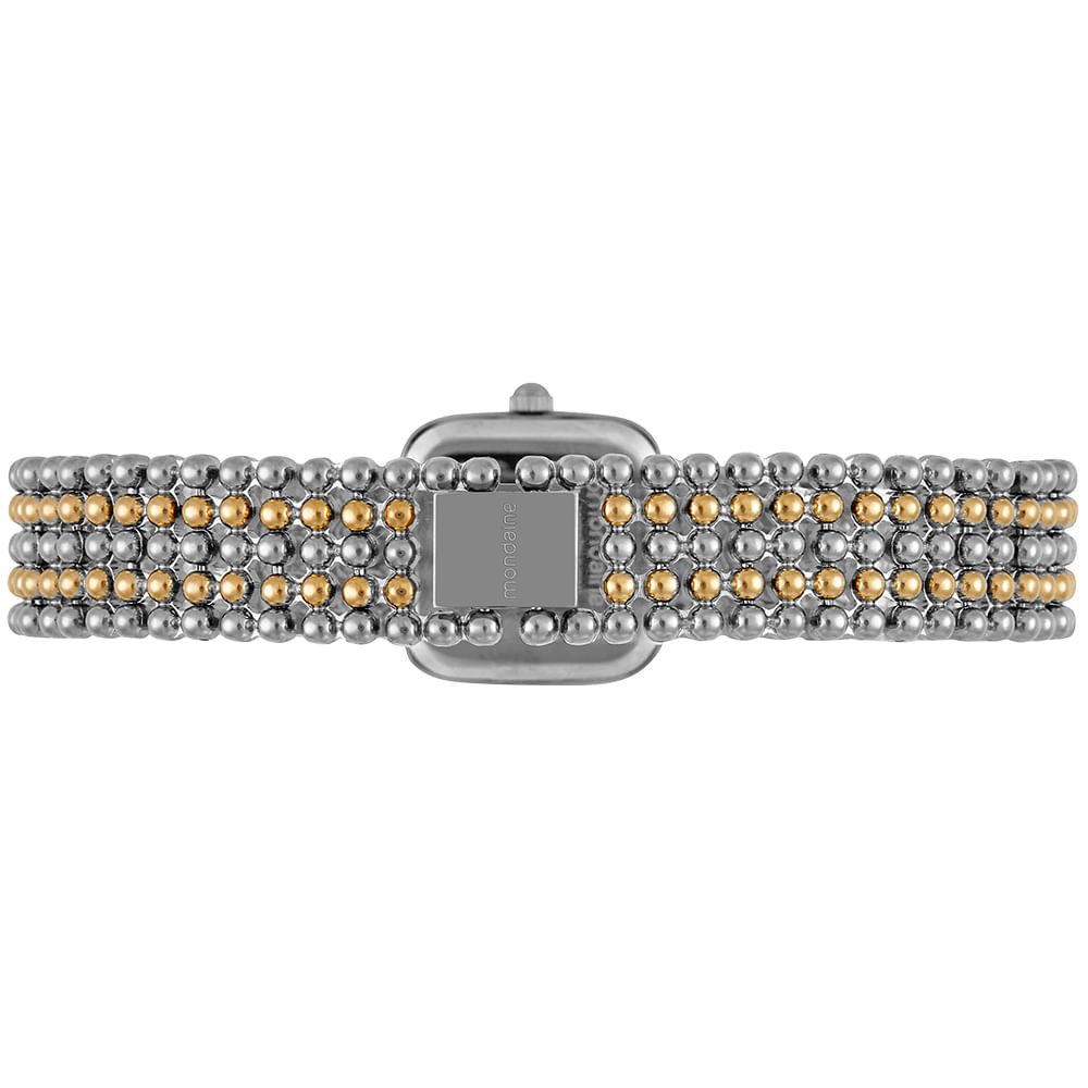 Relógio Feminino Bicolor Metal Quadrado Index Prata Prata 4