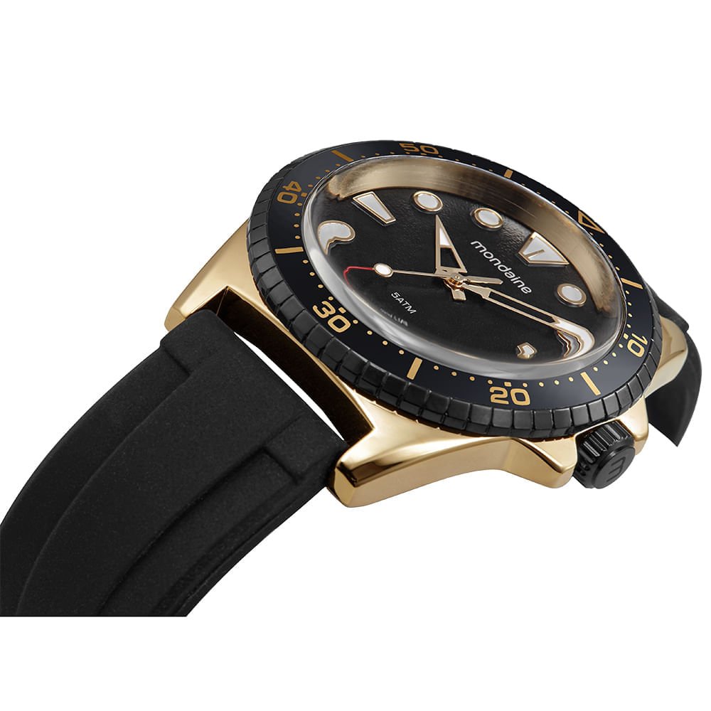 Relógio Masculino Mondaine Preto Silicone Dourado 2