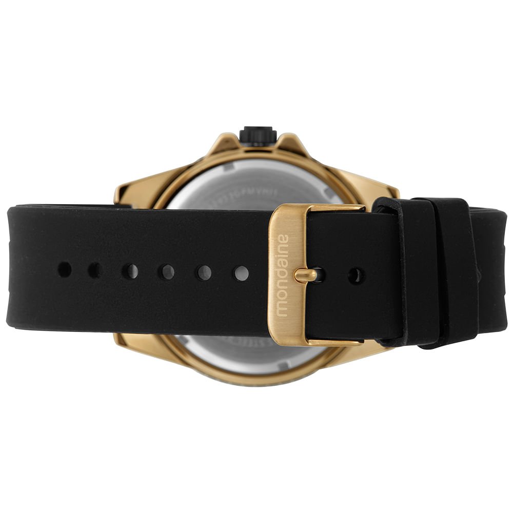 Relógio Masculino Mondaine Preto Silicone Dourado 4