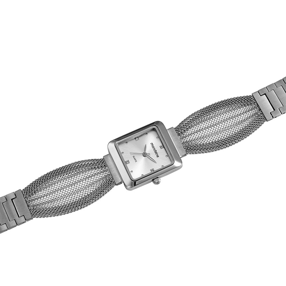 Relógio Feminino Prata Aço Quadrado Mostrador Prata Prata 2