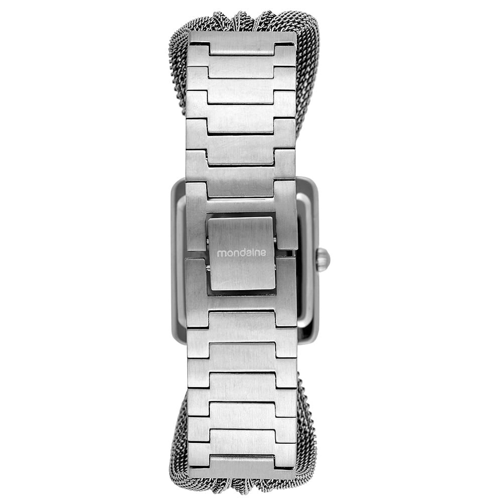 Relógio Feminino Prata Aço Quadrado Mostrador Prata Prata 4