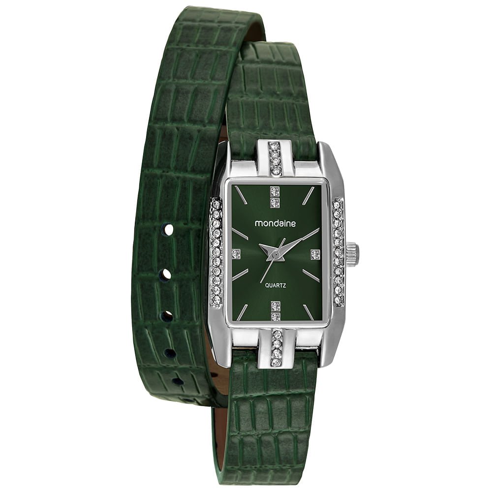 Relógio Feminino Mondaine Verde Couro Legítimo Quadrado