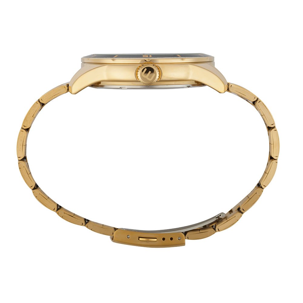 Relógio Masculino Dourado Aço Mostrador Preto Dourado 2