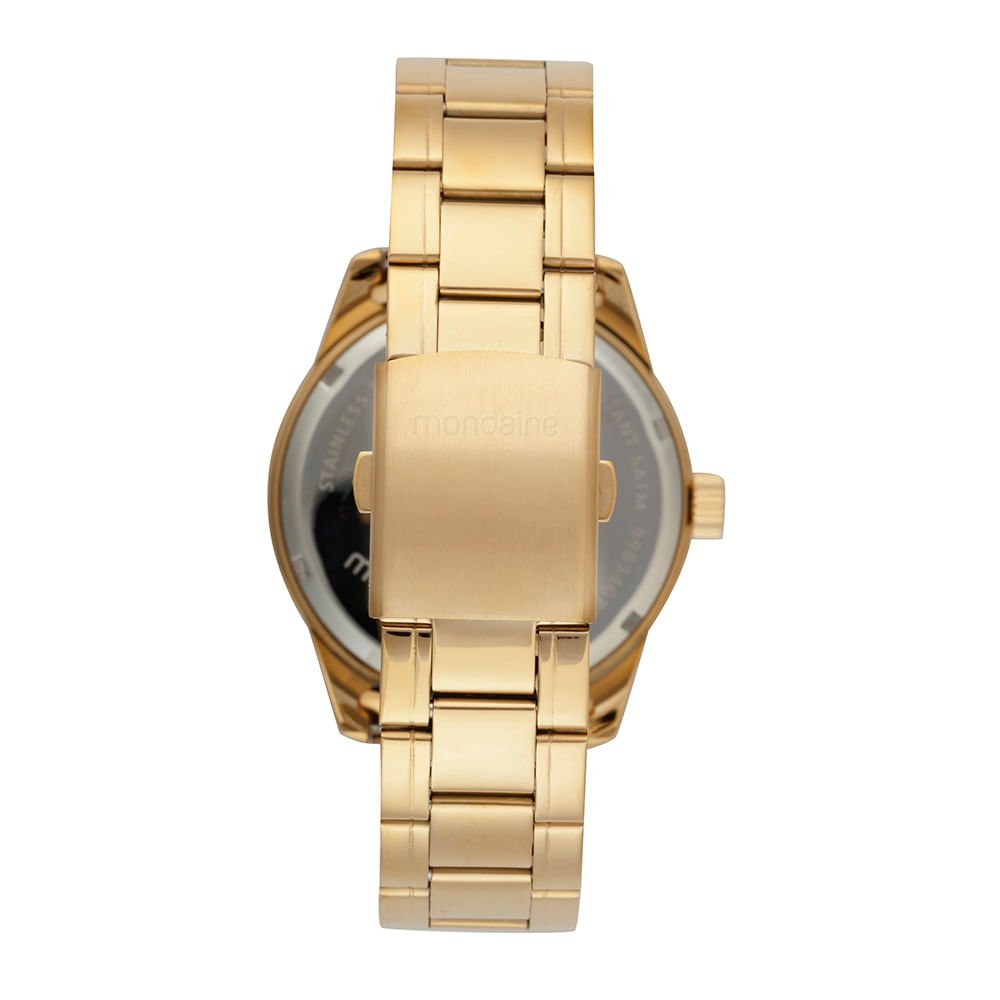 Relógio Masculino Dourado Aço Mostrador Preto Dourado 3