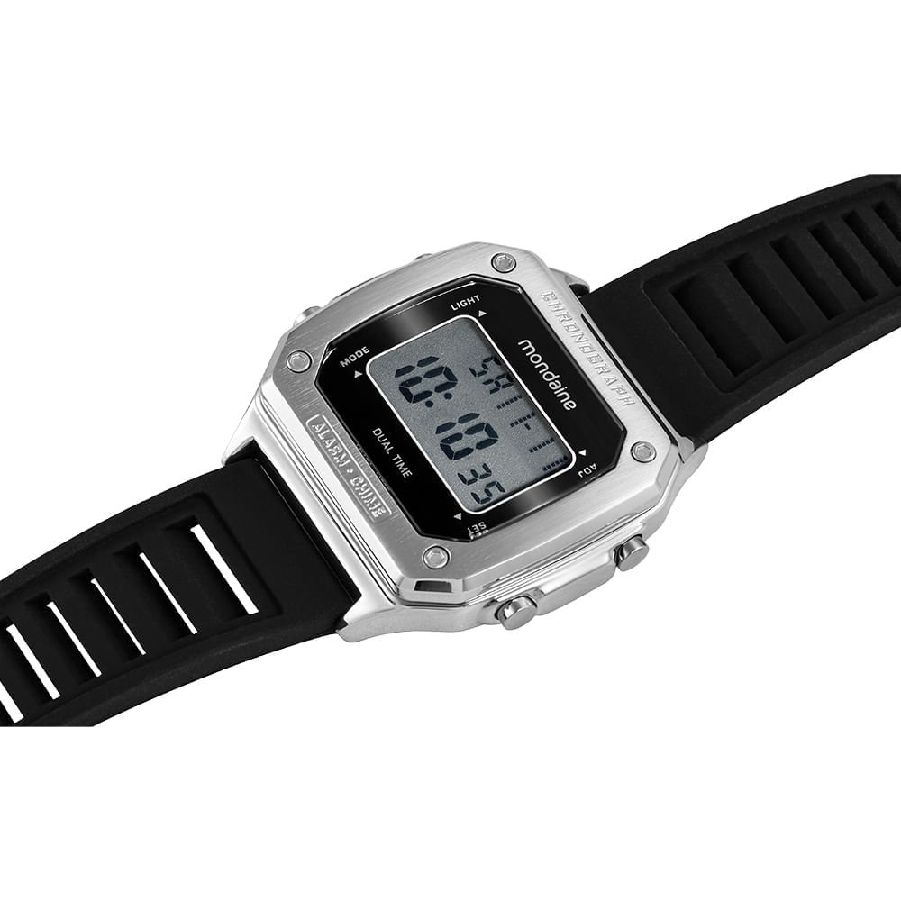 Relógio Masculino Digital Preto Silicone Quadrado Prata 2
