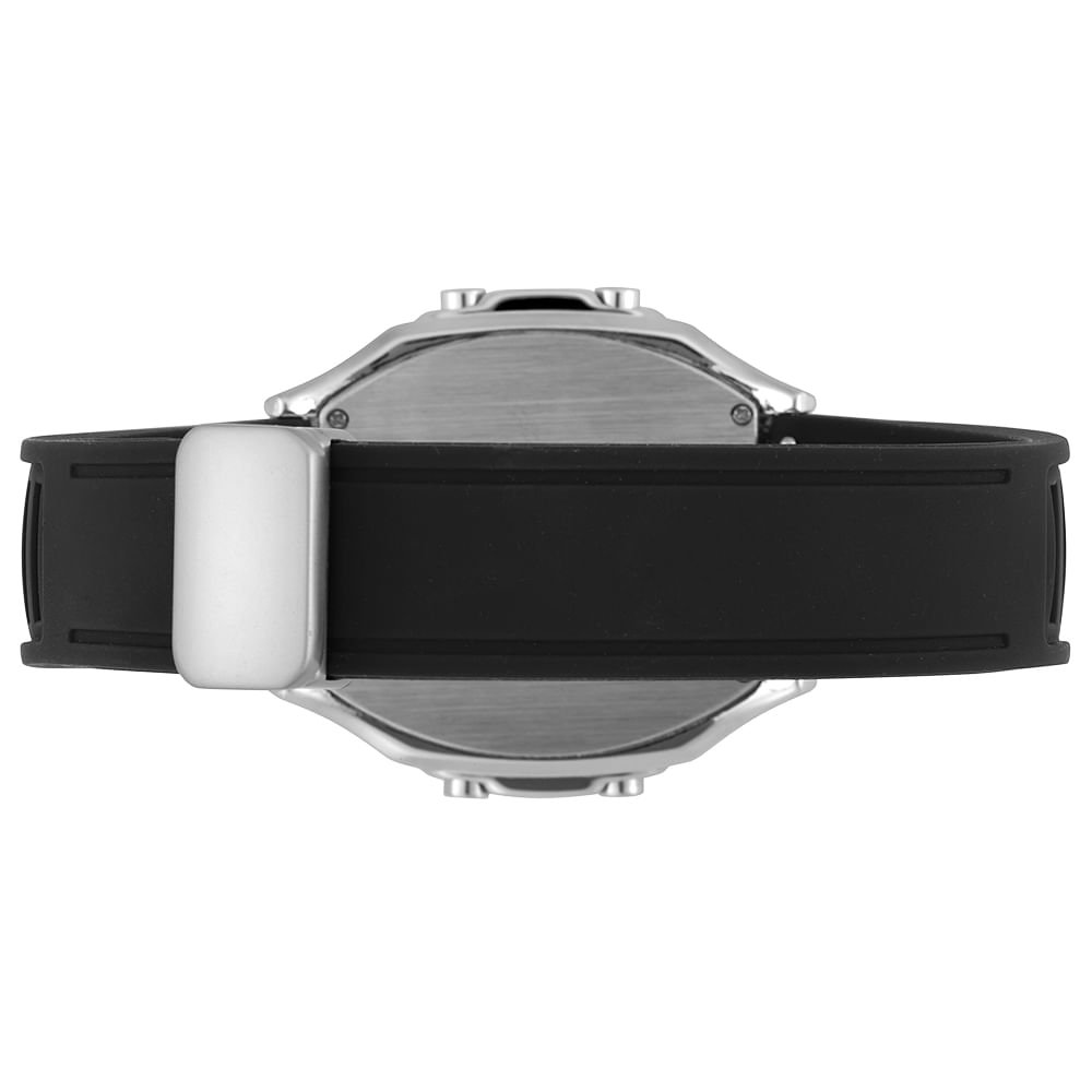 Relógio Masculino Digital Preto Silicone Quadrado Prata 4