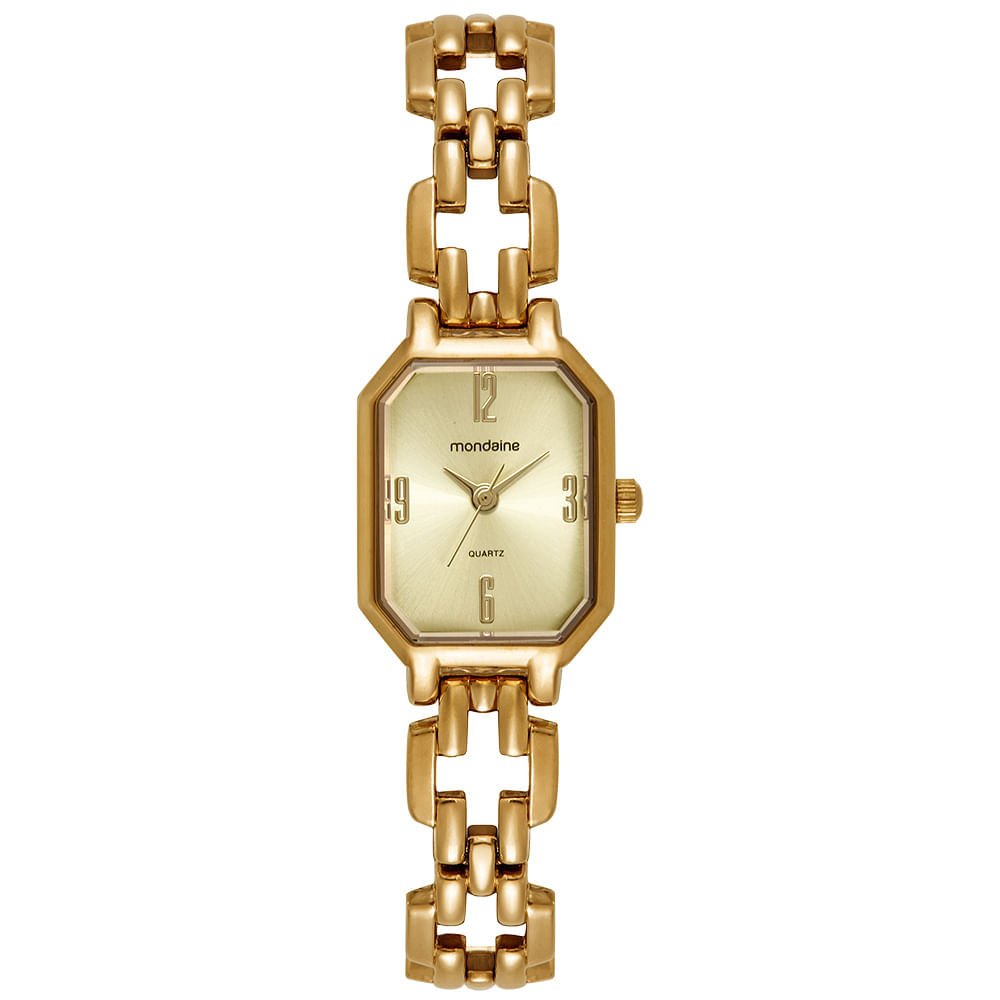 Relógio Feminino Dourado Metal Mostrador Champagne