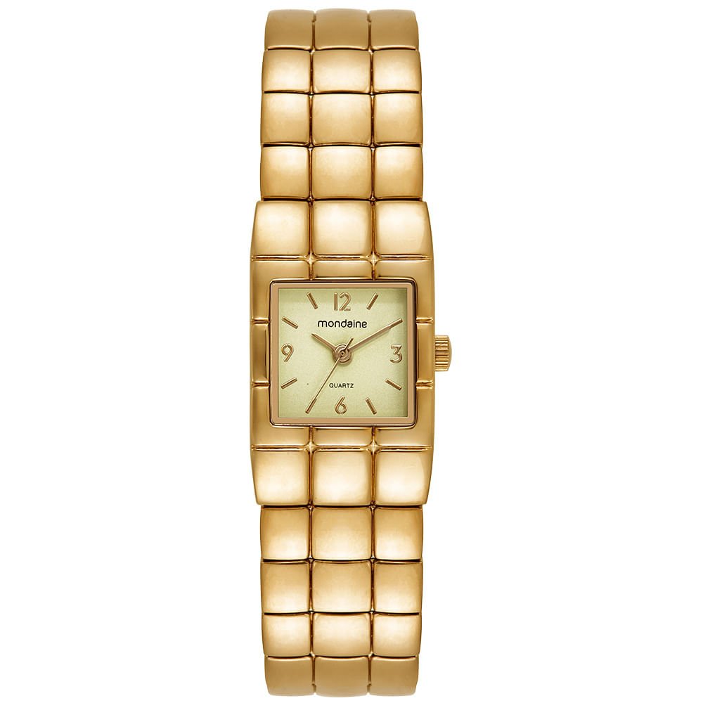 Relógio Feminino Dourado Quadrado Números e Index