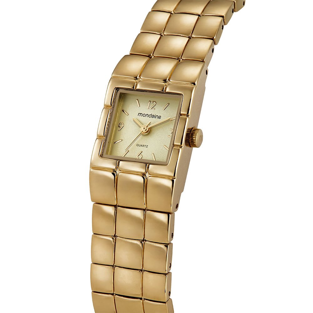 Relógio Feminino Dourado Quadrado Números e Index Dourado 2
