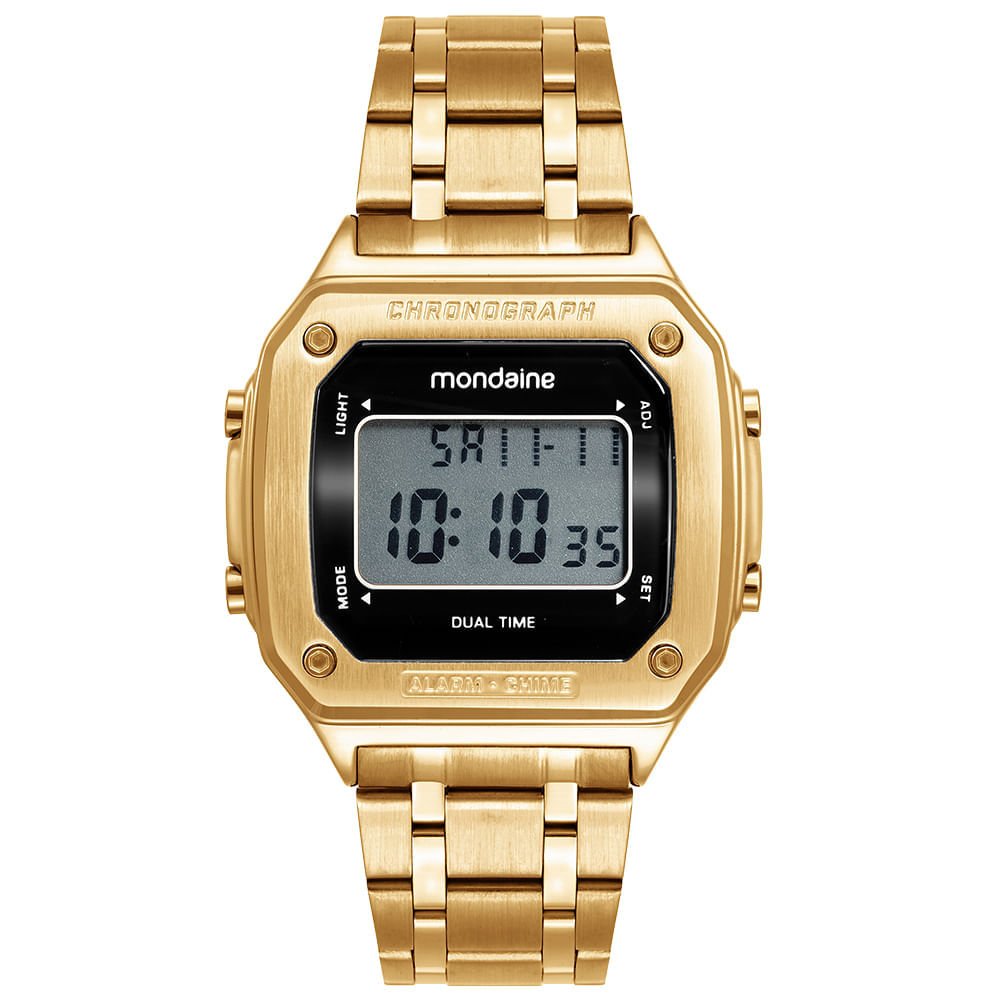Relógio Masculino Dourado Aço Digital Quadrado LCD