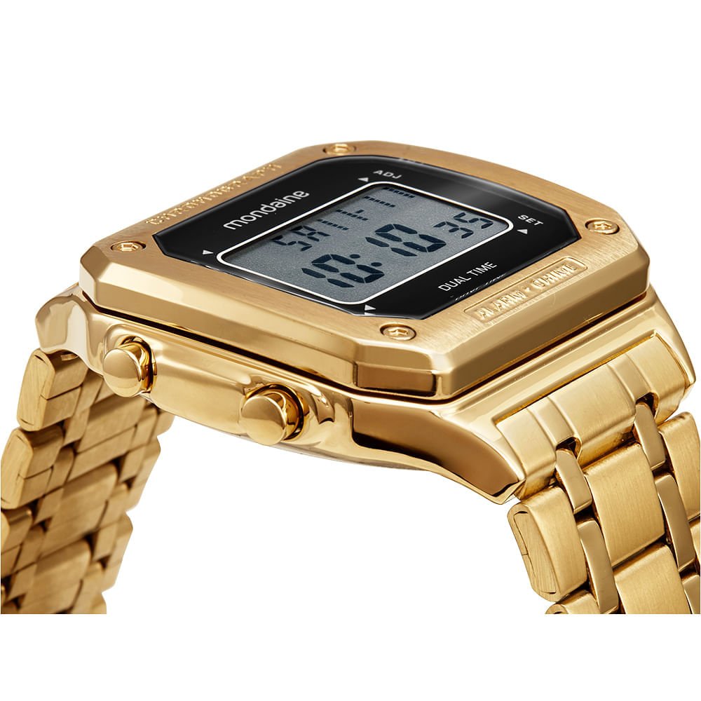 Relógio Masculino Dourado Aço Digital Quadrado LCD Dourado 2