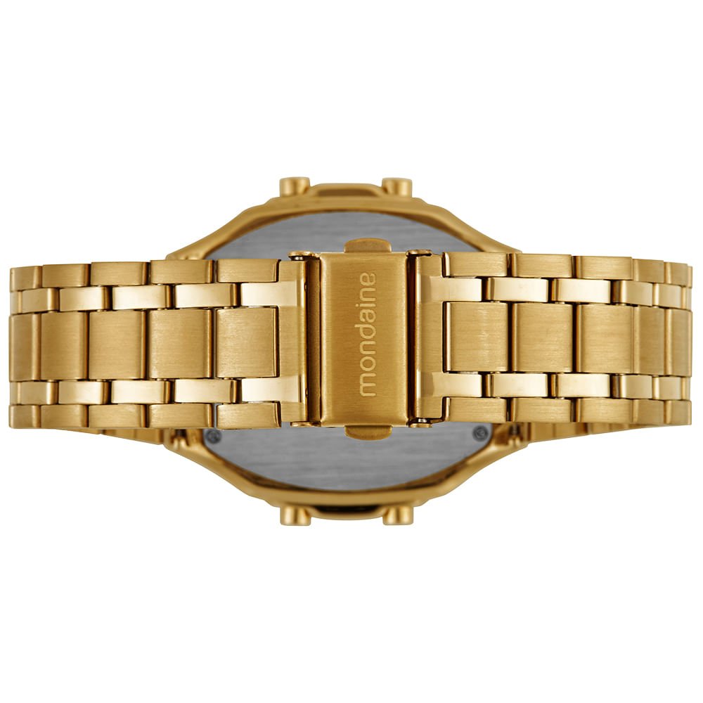 Relógio Masculino Dourado Aço Digital Quadrado LCD Dourado 4