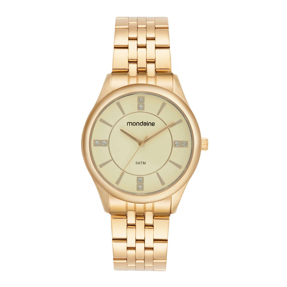 Relógio Feminino Dourado Aço Mostrador Champagne