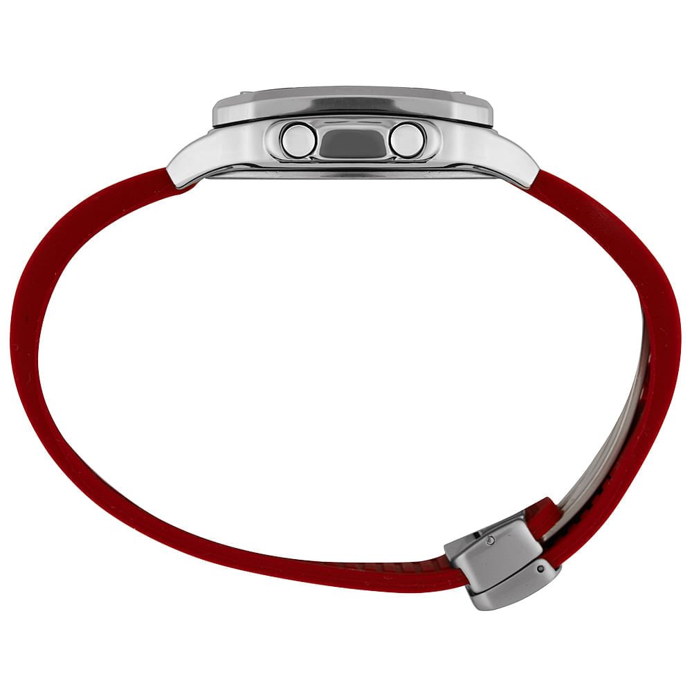 Relógio Masculino Digital Vermelho Silicone Quadrado Prata 3