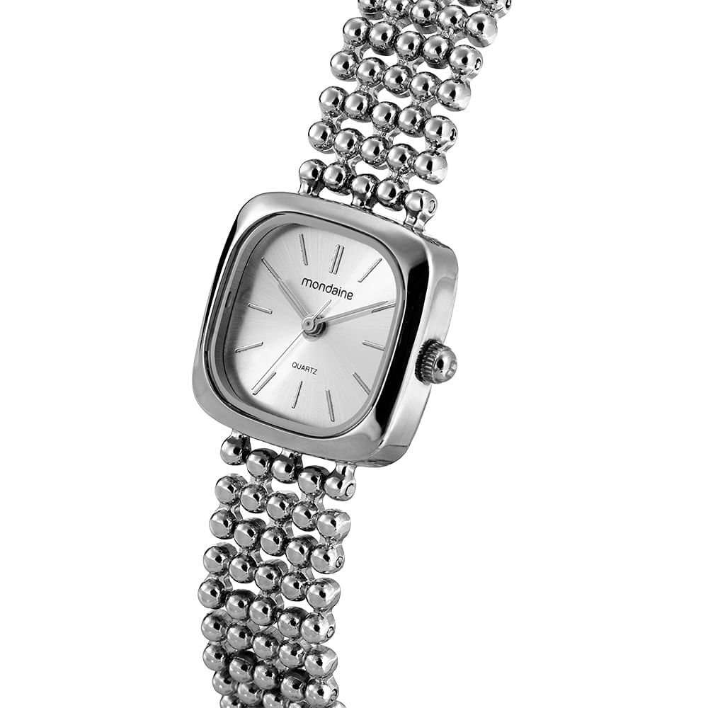 Relógio Feminino Prata Metal Quadrado Index Completo Prata 2