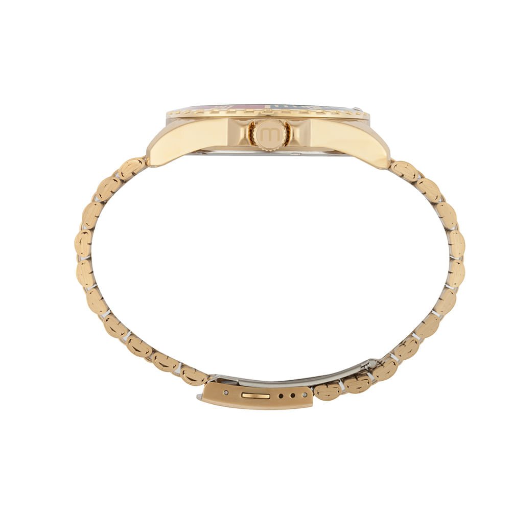 Relógio Masculino Dourado Aço Mostrador Azul Index Dourado 2