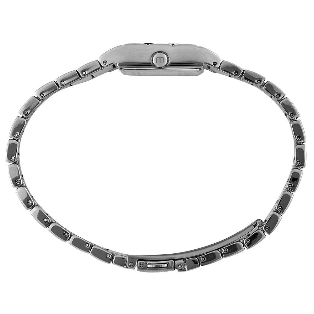 Relógio Feminino Bicolor Metal Quadrado Mostrador Branco Prata 3