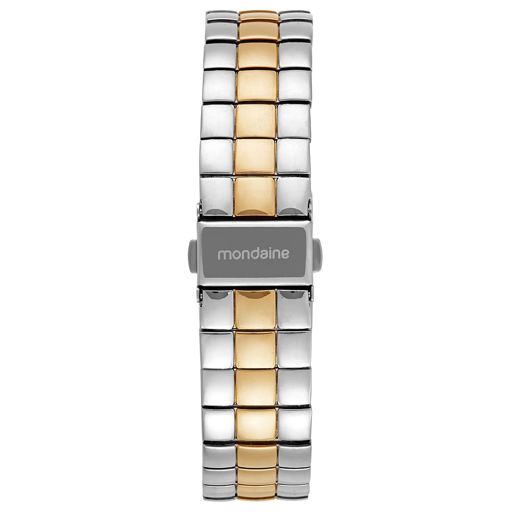 Relógio Feminino Bicolor Metal Quadrado Mostrador Branco Prata 4