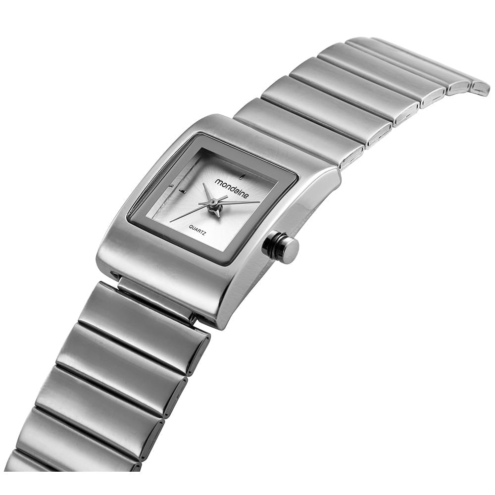 Relógio Feminino Prata Aço Quadrado Minimalista Prata 2