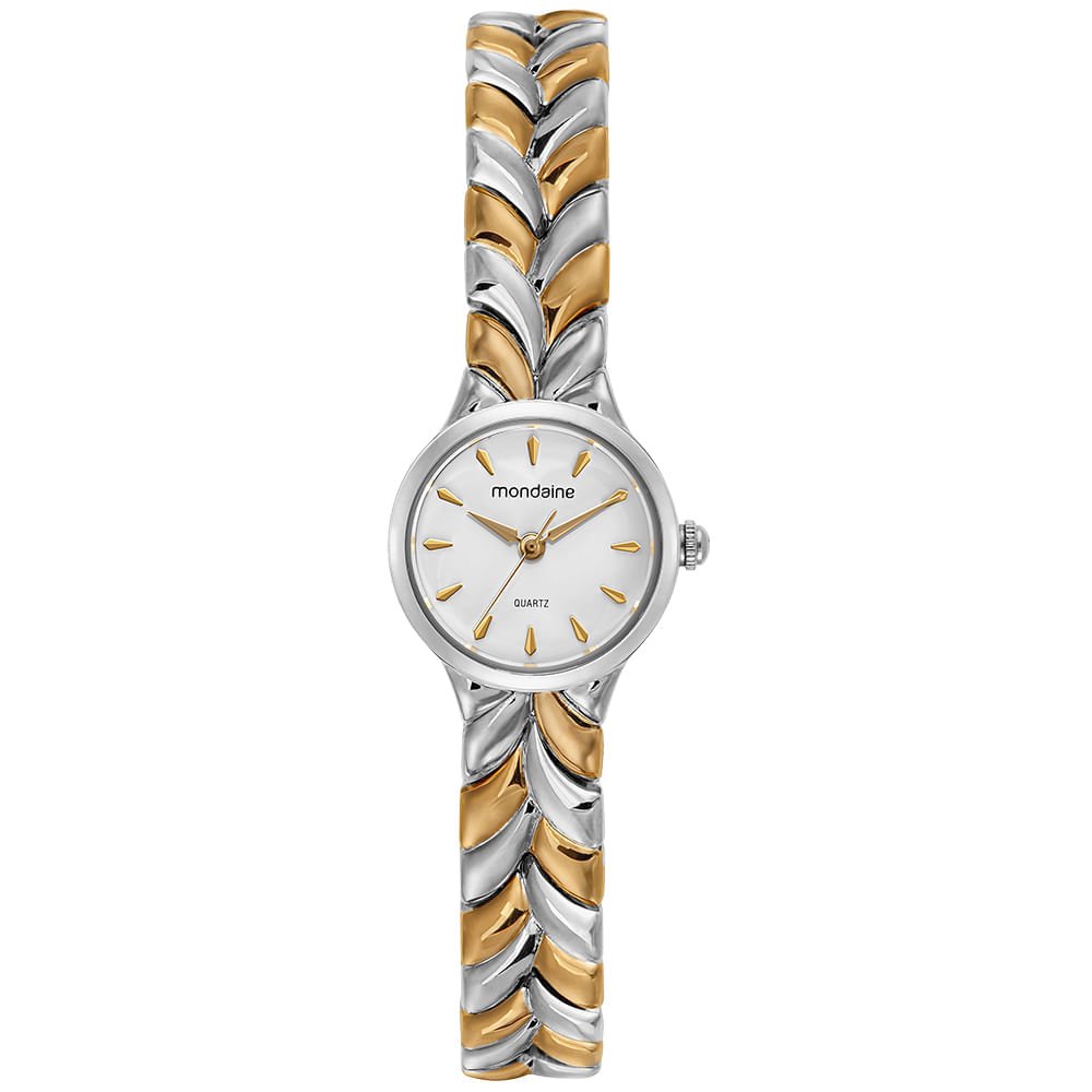 Relógio Feminino Bicolor Metal Redondo Mostrador Branco