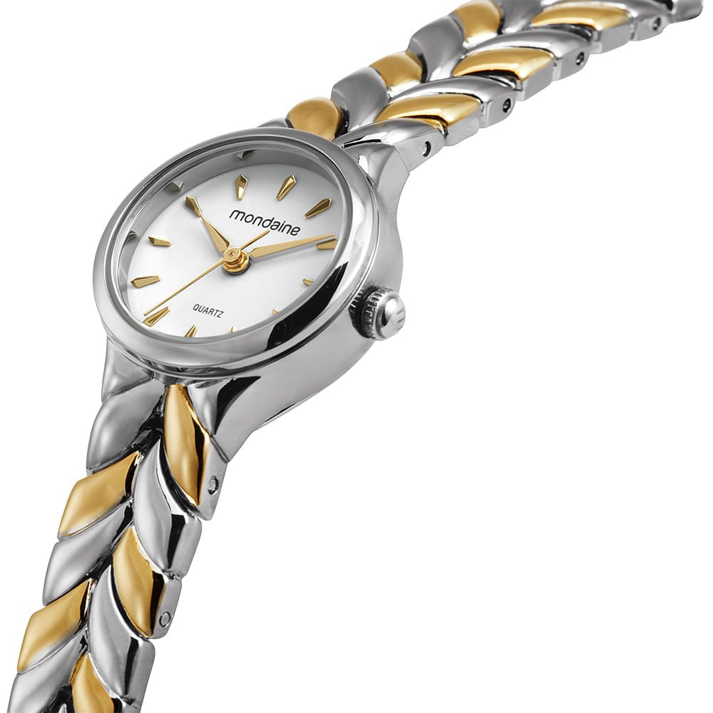 Relógio Feminino Bicolor Metal Redondo Mostrador Branco Prata 2