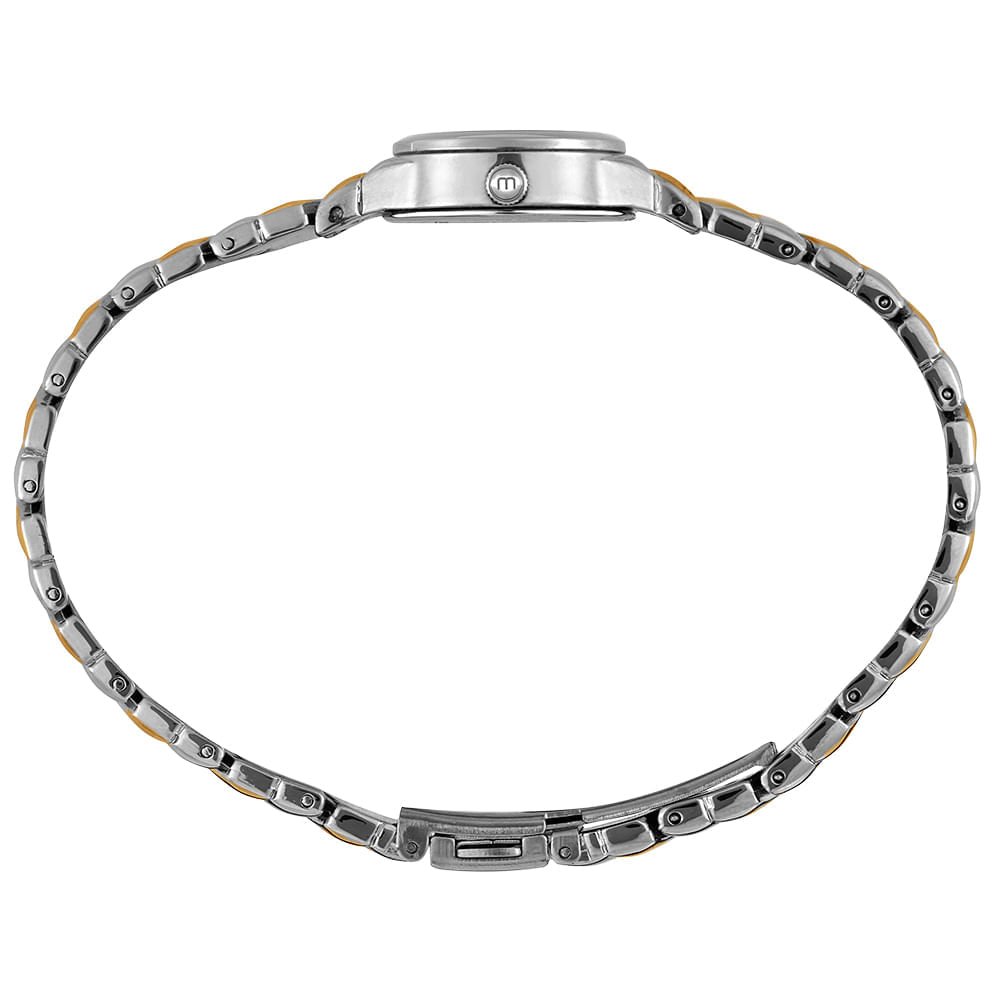 Relógio Feminino Bicolor Metal Redondo Mostrador Branco Prata 3