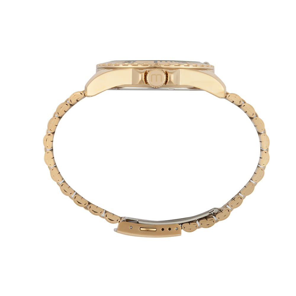 Relógio Masculino Dourado Aço Mostrador Prata Dourado 2