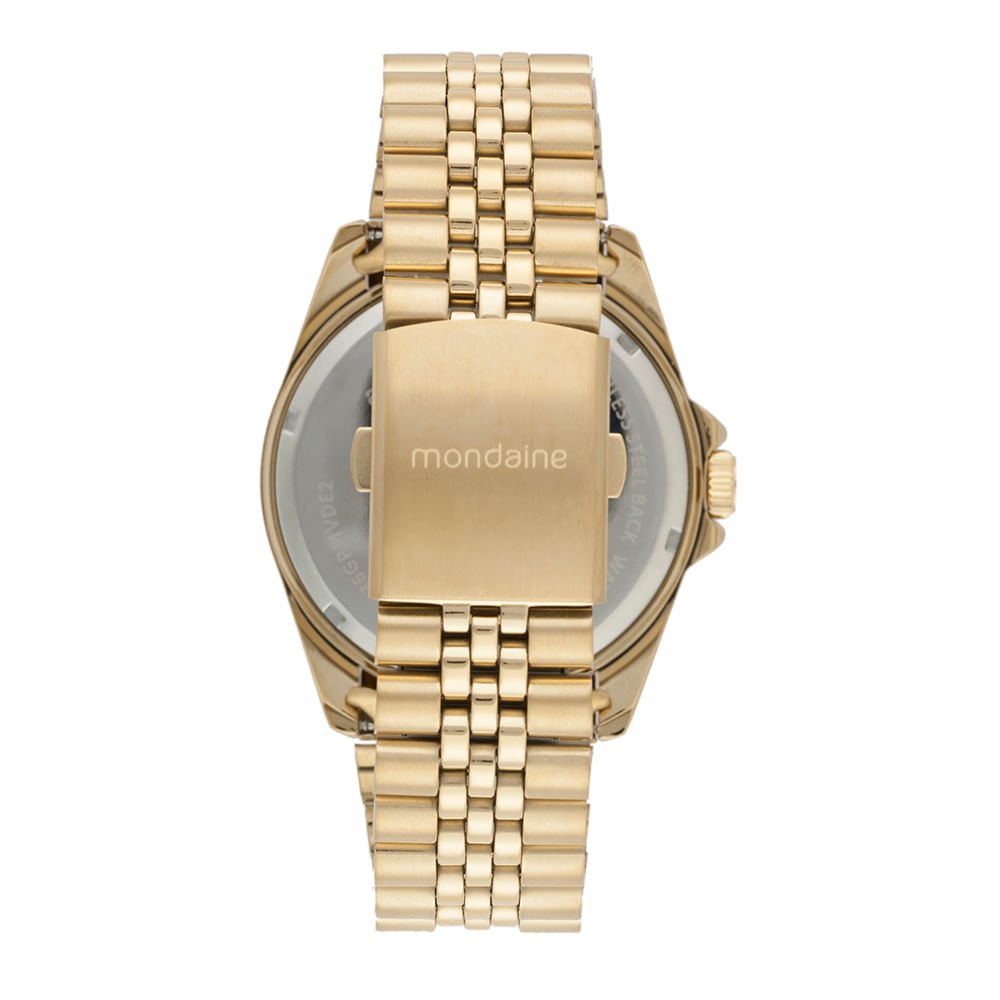 Relógio Masculino Dourado Aço Mostrador Prata Dourado 3