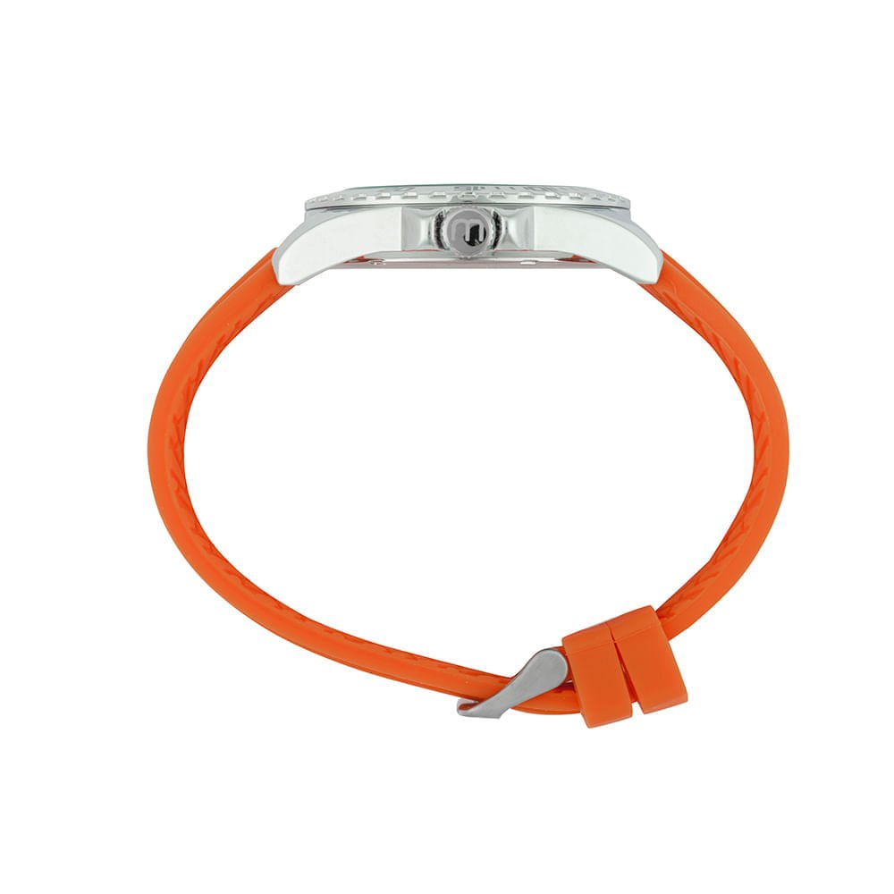 Relógio Masculino Laranja Silicone Mostrador Prata Prata 2
