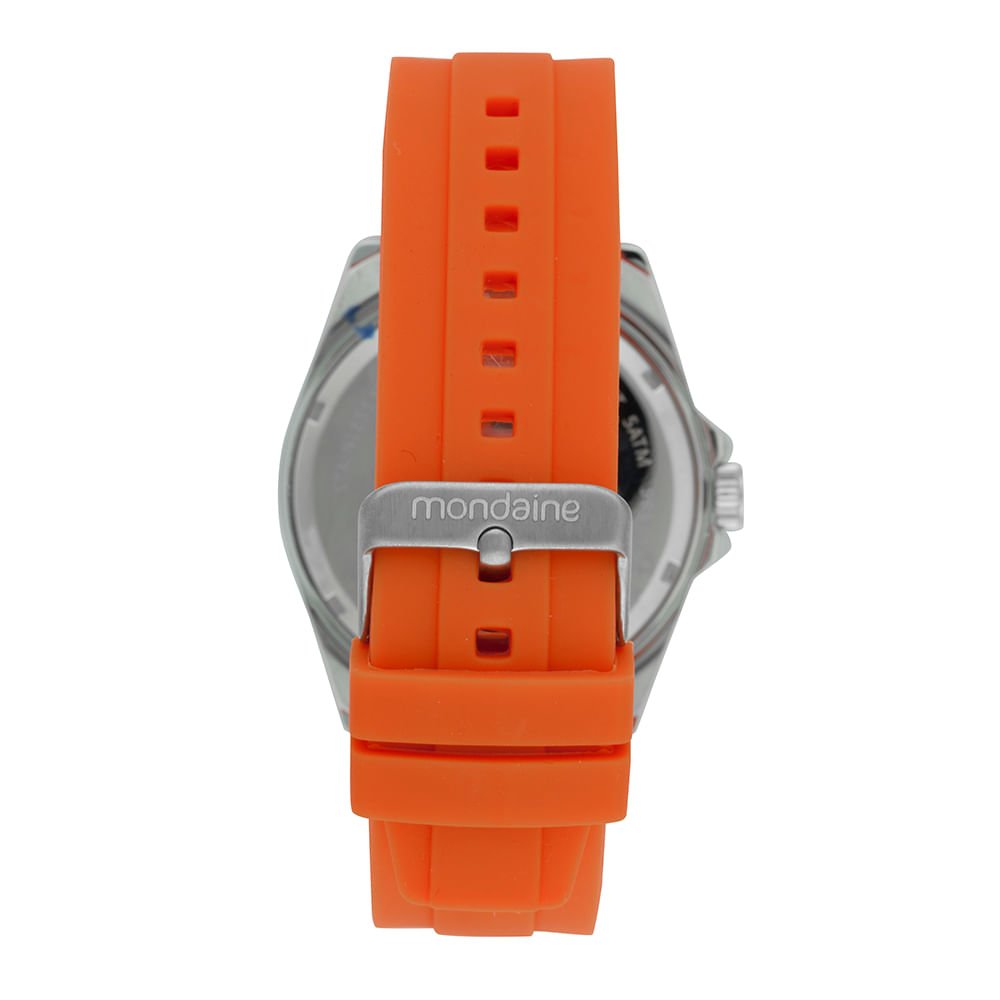 Relógio Masculino Laranja Silicone Mostrador Prata Prata 3