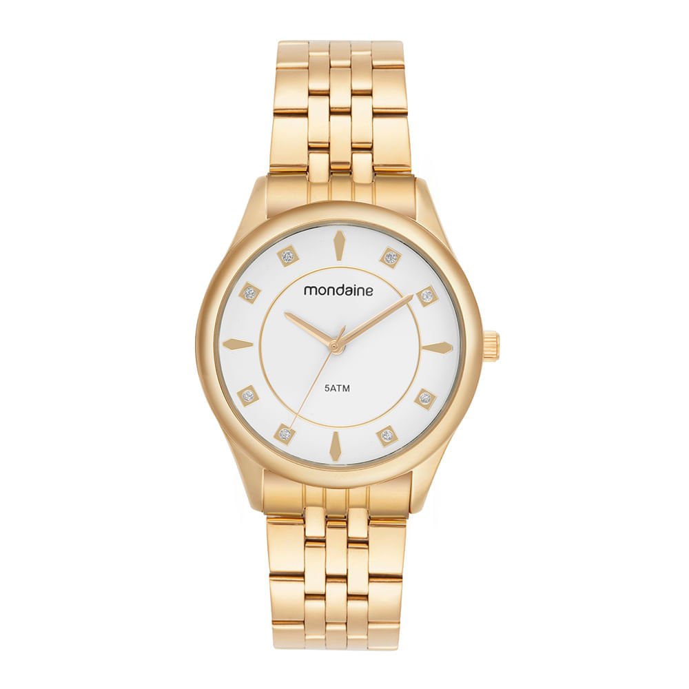 Relógio Feminino Dourado Aço Mostrador Branco