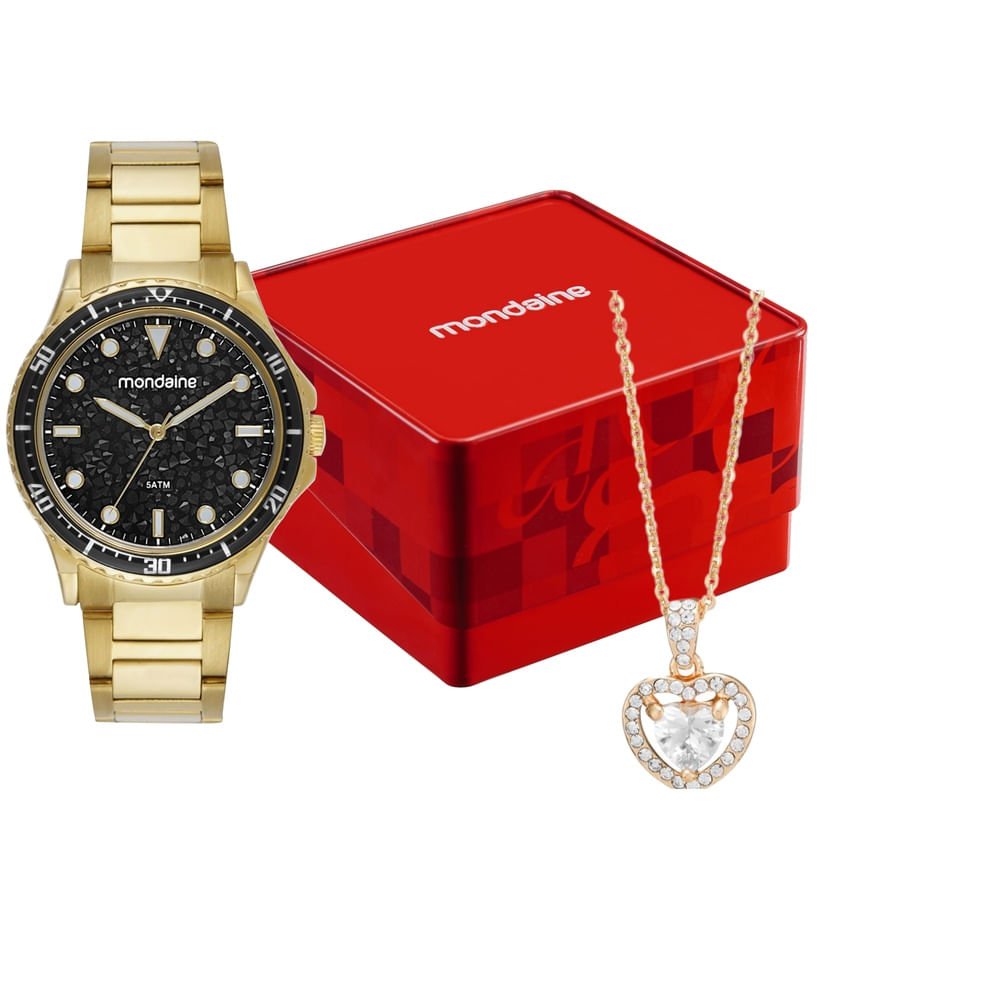 Kit Relógio Feminino Dourado Elegante Aço Colar