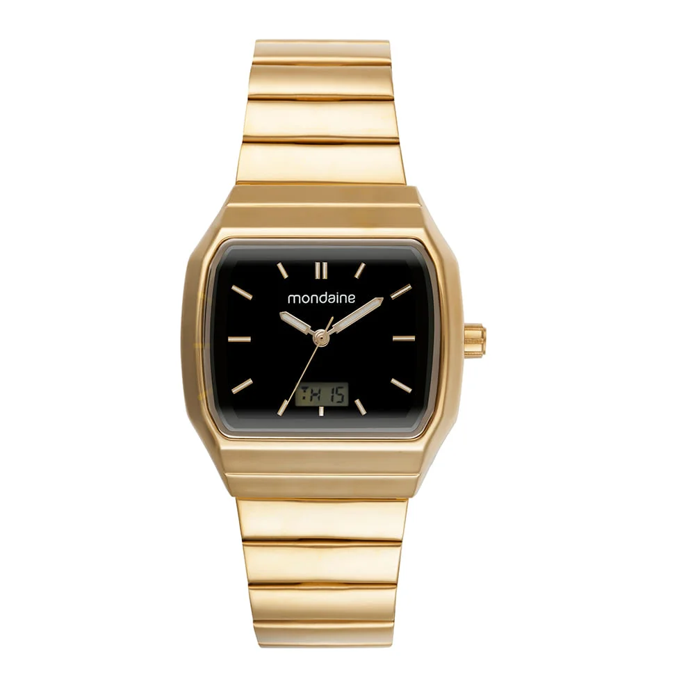 Relógio Masculino Quadrado Anadigi Dourado Aço Dourado 5