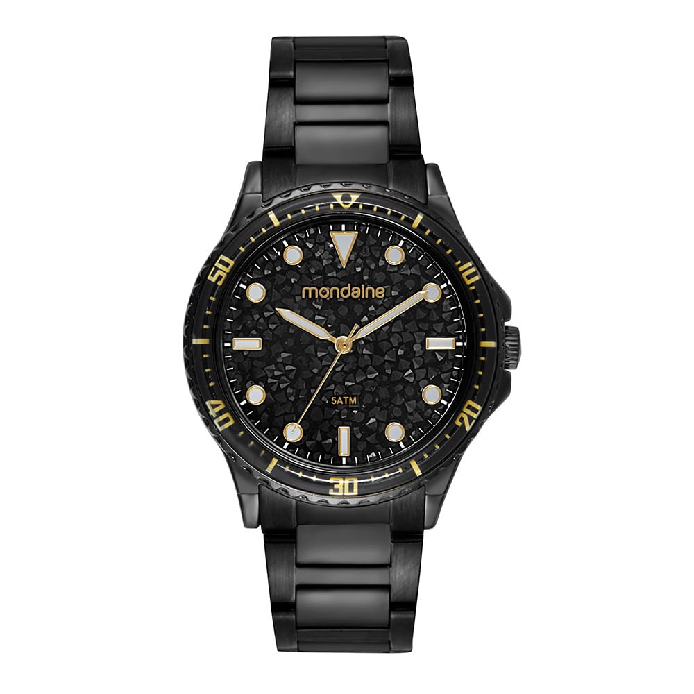 Kit Relógio Feminino Preto Elegante Aço Pulseira Preto 2