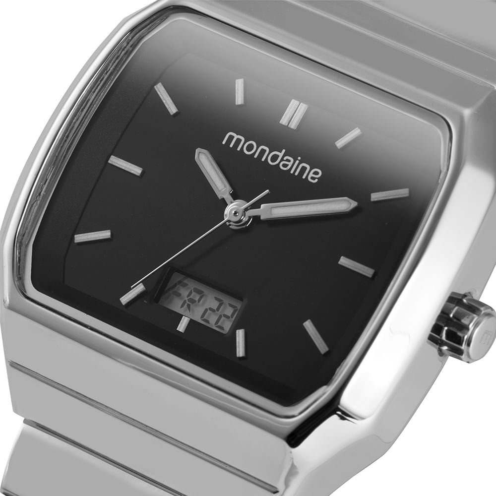 Relógio Masculino Quadrado Anadigi Prata Aço Prata 2